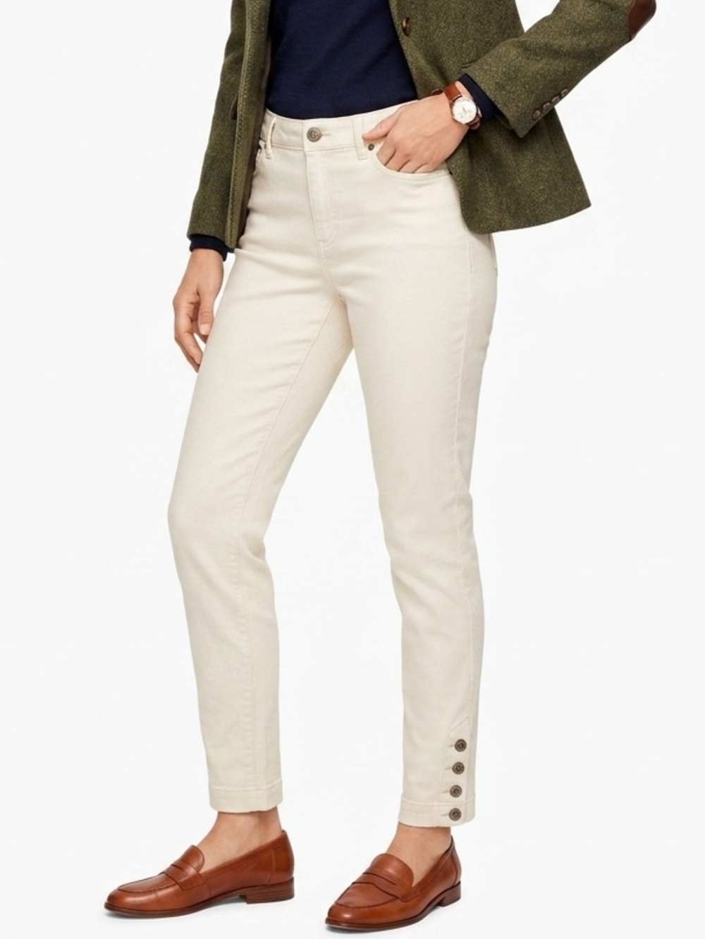 Talbots Flawless Five Pocket Ankle Button-Detail Jeans Ecru Sz 6 Natural New